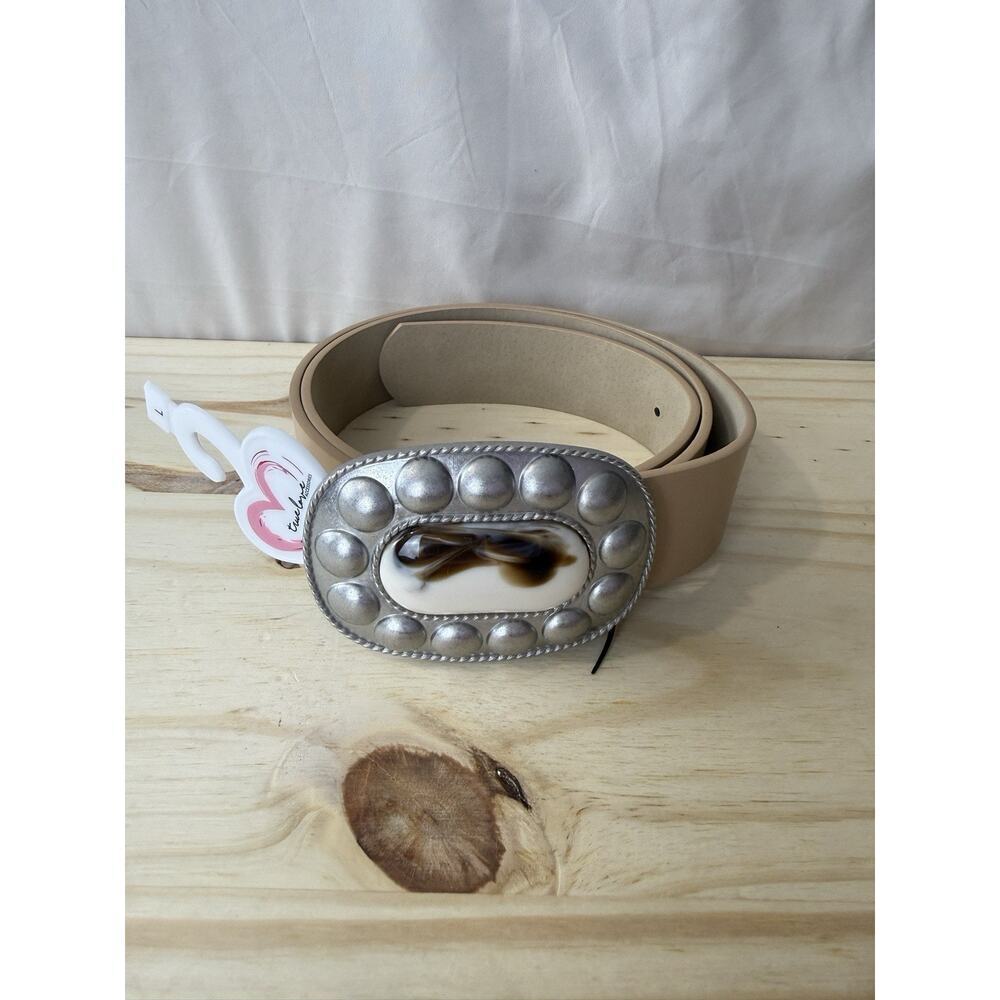 NWT True Love Western Tan Belt Silver Buckle Boho Cowboy Women’s Size L